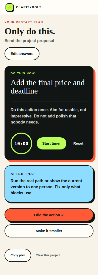 Restart Rescue real mobile-width product screen